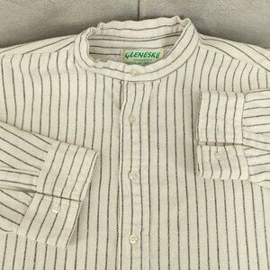 Gleneske Grandfather Shirt Mens M White Striped Flannel Popover Banded Vintage